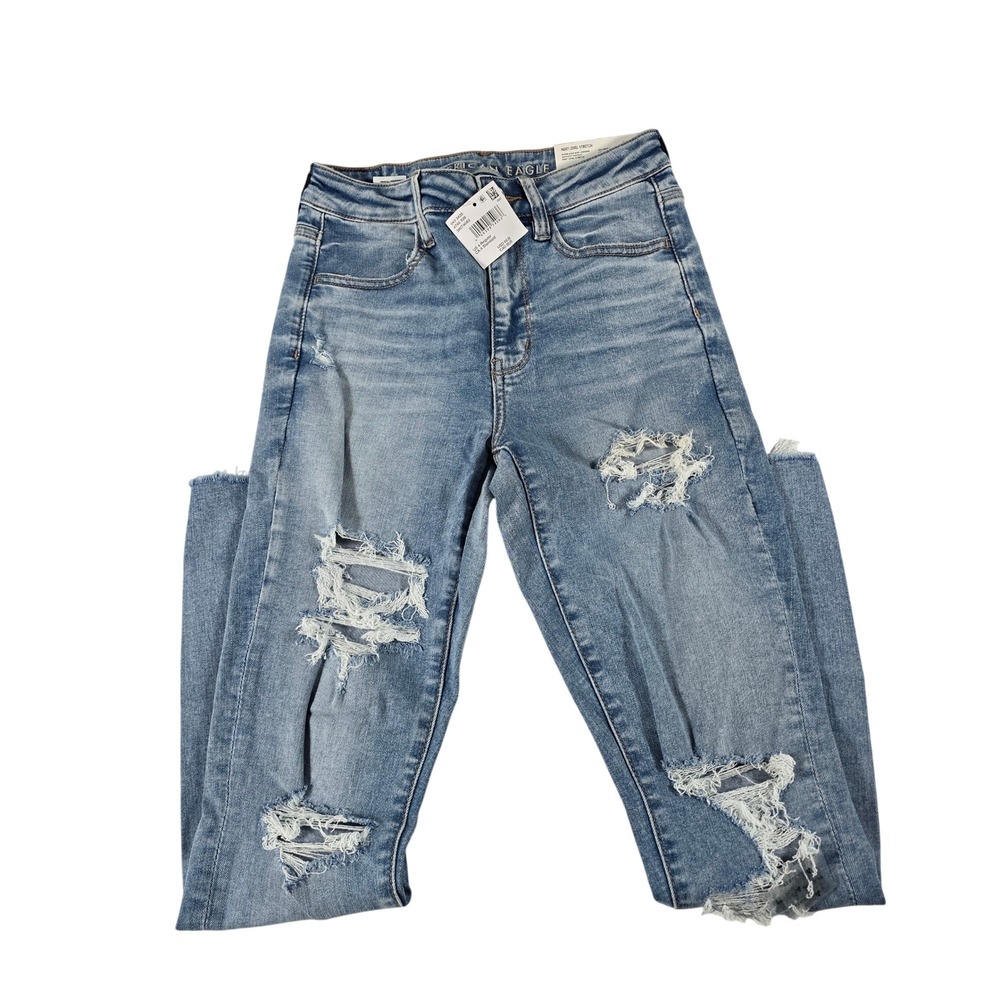 American Eagle Super High Rise Jegging Light Wash Distressed Jeans 4 Regular